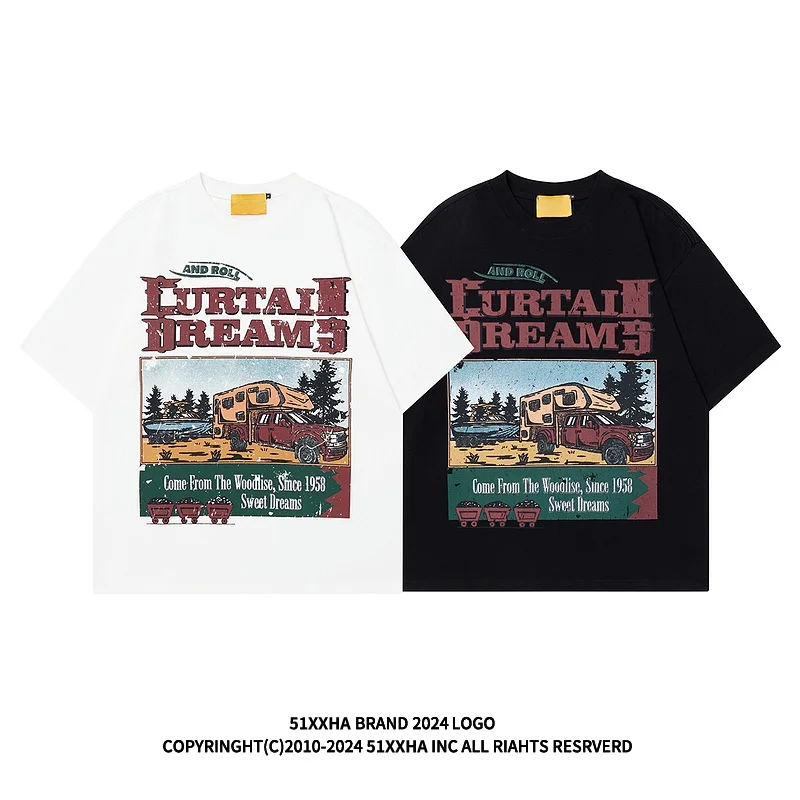 

American Hip Hop Vintage Retro Printed Men's and Women's Short-sleeved T-shirt Niche Trendy Brand Hiphop Loose Cotton T-shirt