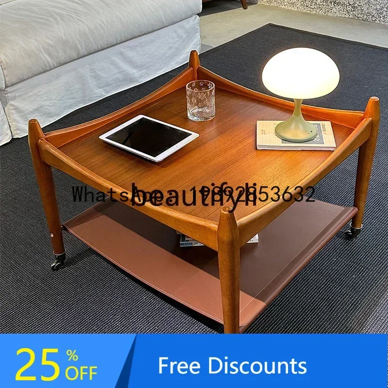 

XL Coffee table movable trolley retro teak sofa solid wood edge table medieval corner tableSSS