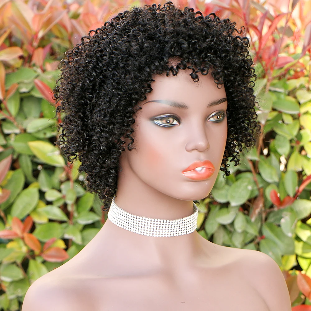 Short Curly Wig for Women Human Hair Short Pixie Cut Afro Kinky Curly Wigs for Black Women Fluffy Curly Pixie Full Machine Wig