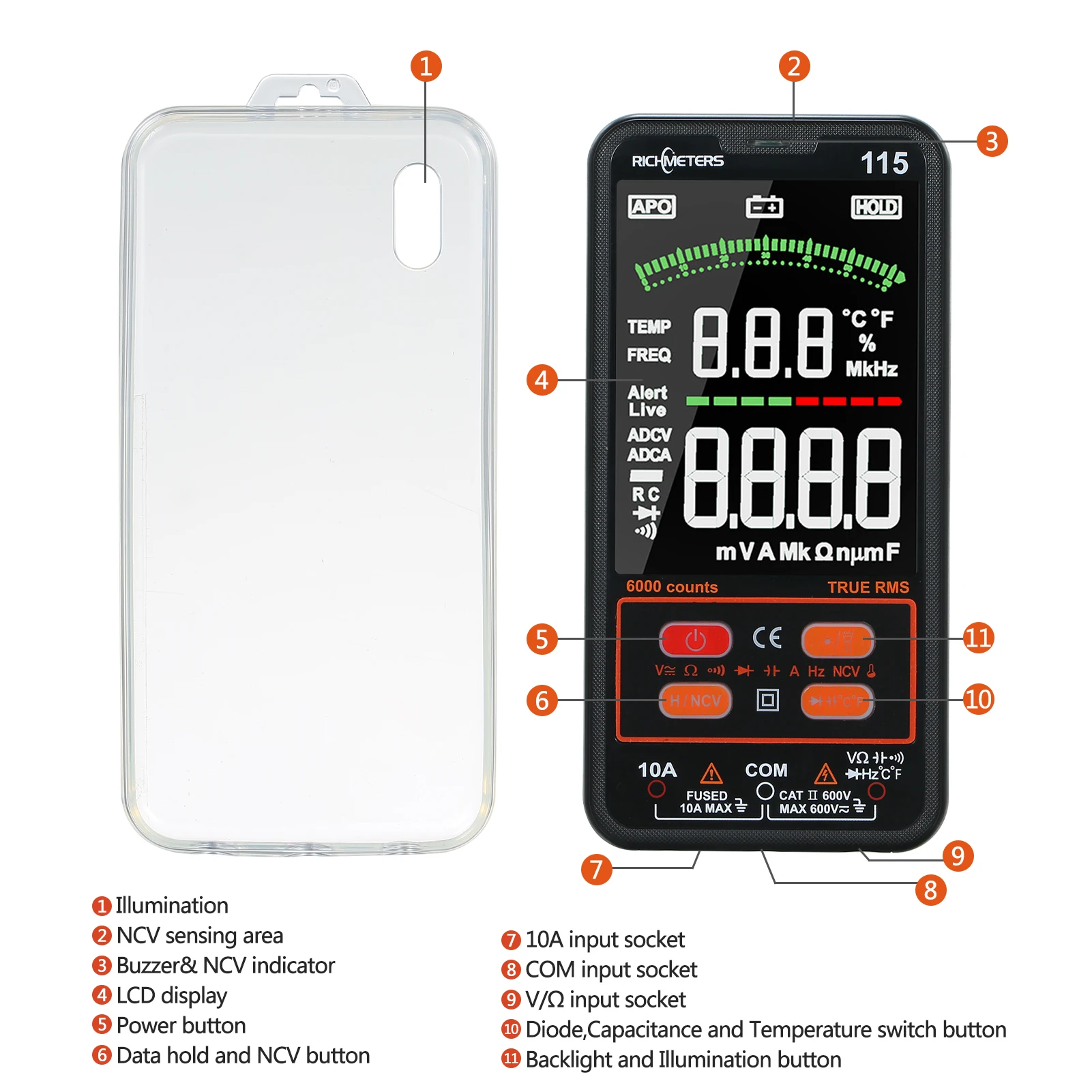 Digital Multimeter 6000 Counts Professional Tester AC/DC Current Voltage Auto-Ranging