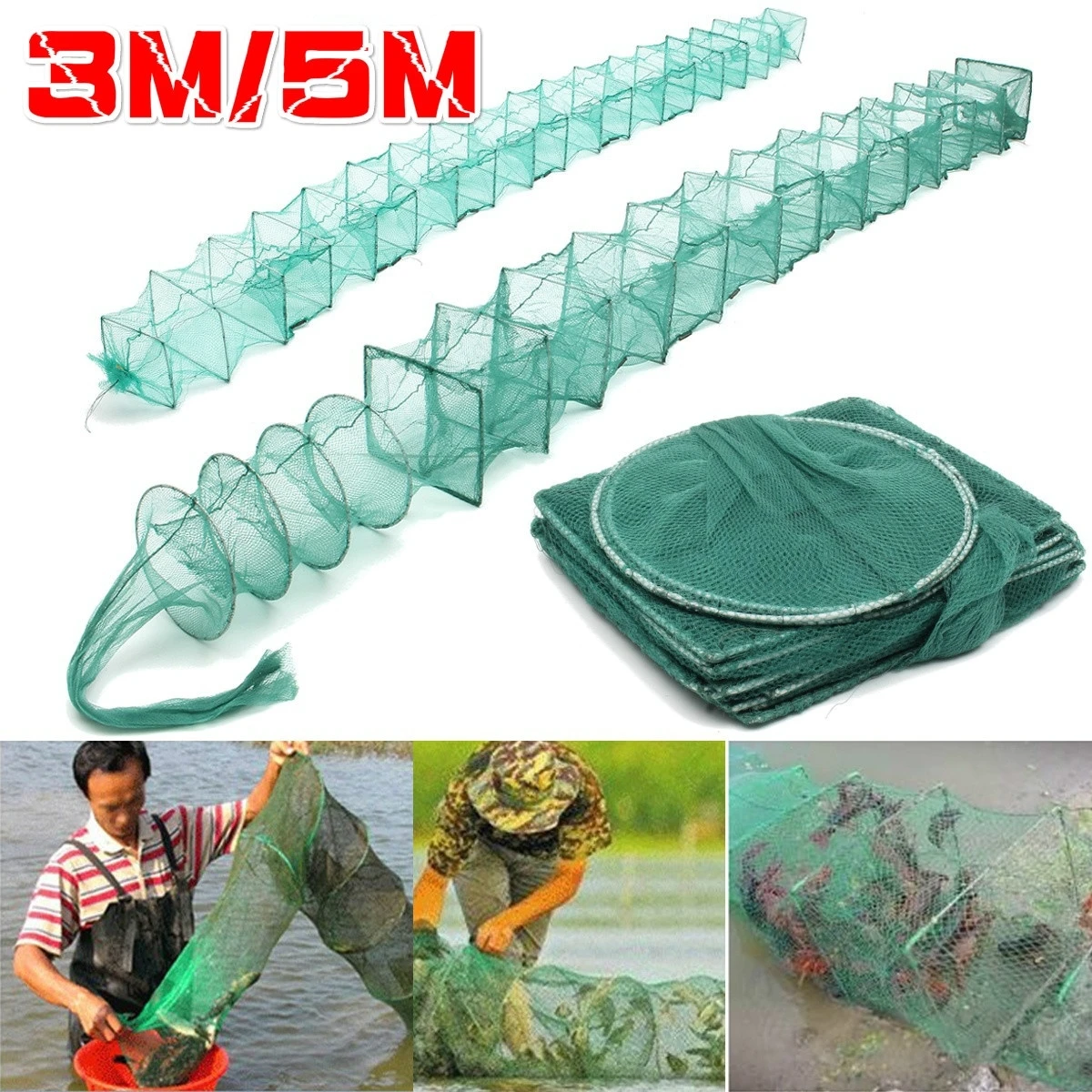 

CHR 3/5M Long Fishing Mesh Crab Crayfish Lobster Catcher Trap Foldable Fish Nets Tackle Eel Prawn Shrimp Bait