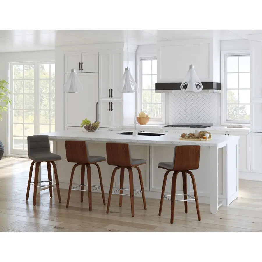 비엔나 26 카운터 높이 회전식 회색 인조 가죽 및 호두나무 바 스툴