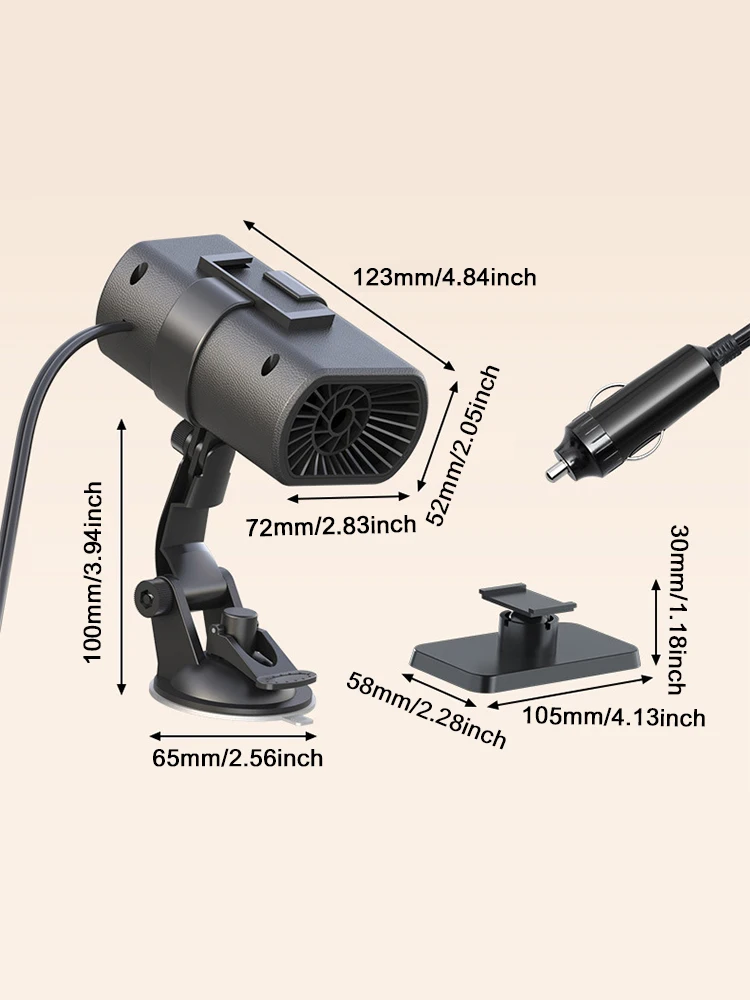 휴대용 자동차 히터, 자동차 앞 유리 디포거, 빠른 가열, 자동차 앞 유리 건조기, 360 도 조절, 12V