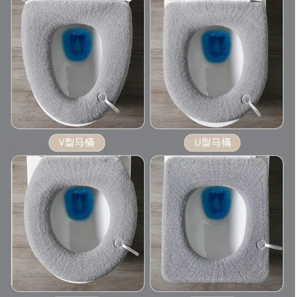 Winter Warm Toilet Seat Cover Closestool Mat Washable O-shape Pad Bathroom Accessories Knitting Pure Color Soft Bidet Cover