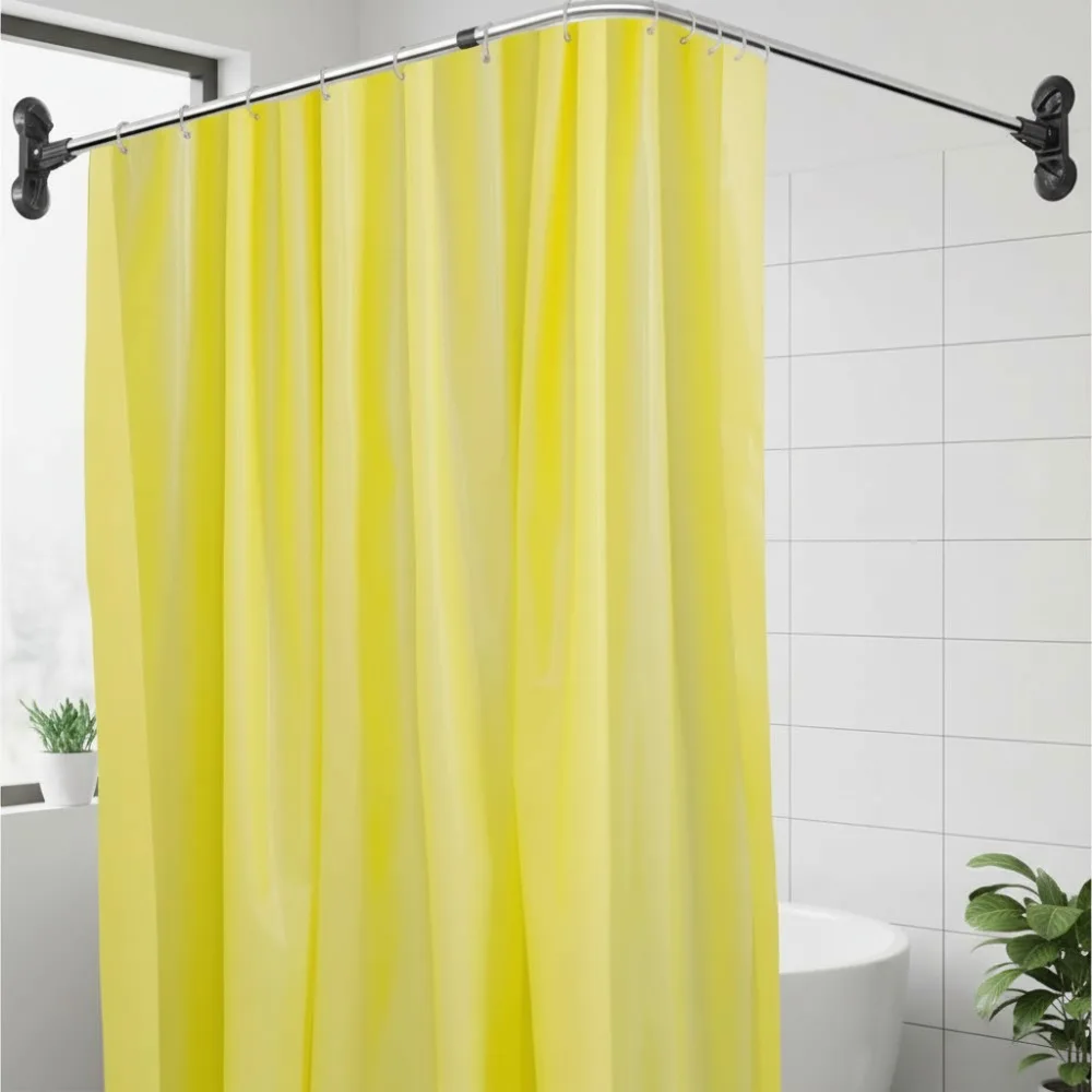 

Curved Shower Curtain Rod L-Shaped Corner Extendable Bathtub Metal Rail Wall Mounted or Suction Cups Black