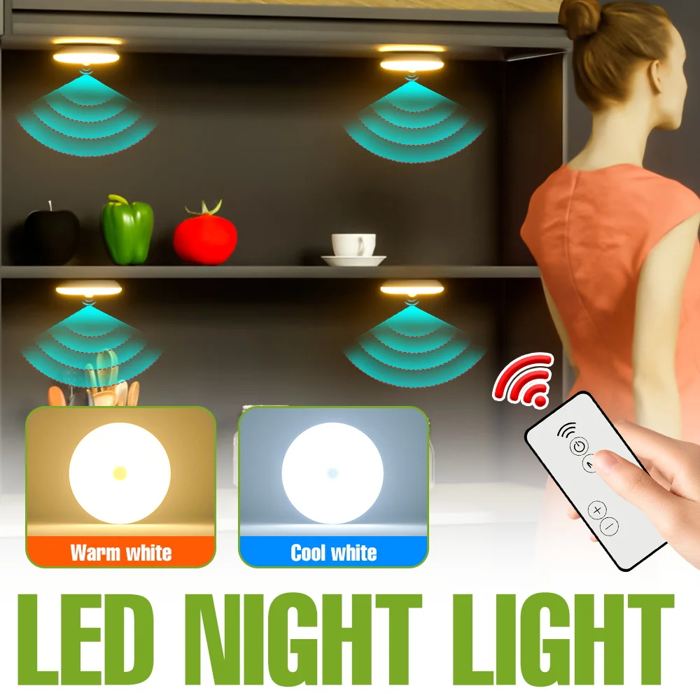 

LED Night Light PIR Motion Sensor Wall Lamps Kitchen Closet Bedroom Bedside Cabinet Stair Corridor Lighting AAA Battery Powered
