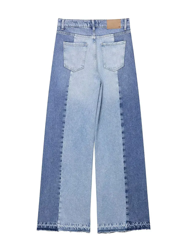 HH Jeans dritti patchwork moda donna Pantaloni vintage a vita alta con gambe larghe Pantaloni jeans da donna autunnali High Street