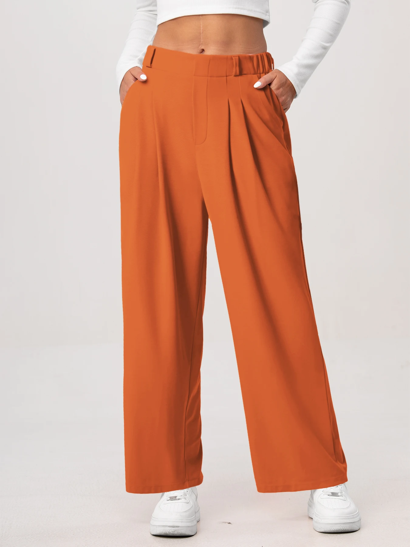 Damenhose, karierte, figurbetonte Hose mit weitem Bein und Taschen, hochtaillierte, lässige, figurbetonte Hose mit weitem Bein für Damen. – Detail 29