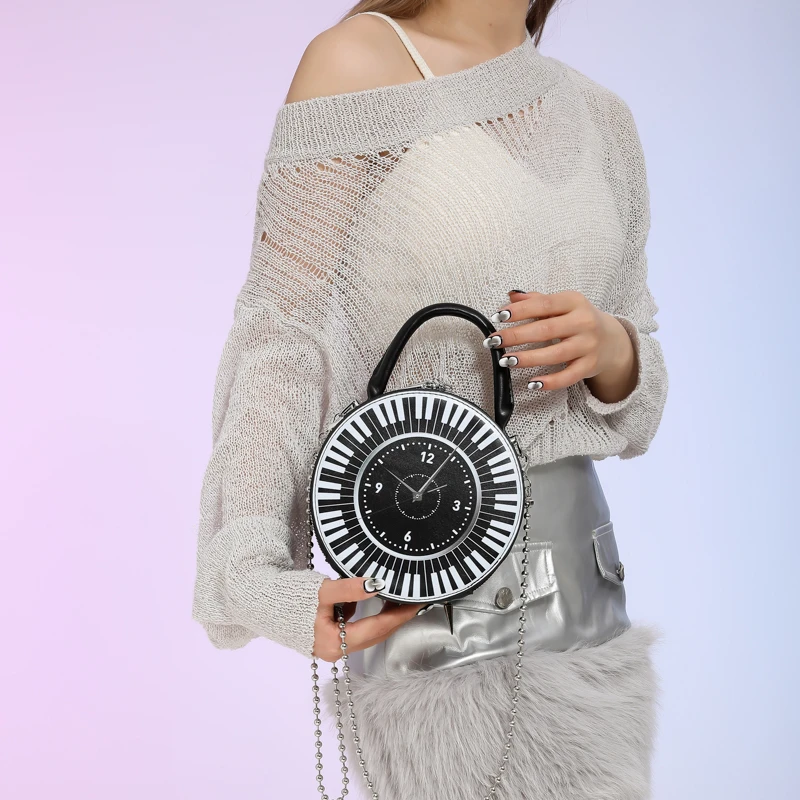 Hip Hop Clock Design Handbags 2024 Summer Mini Crossbody Bag Purse PU Women Small Round Bag Satchel Fashion Ladies Shoulder Bags