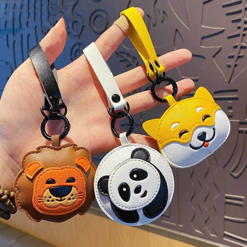 Cartoon Cute Pet Panda Leather Pendant Key Chain Female Bag Trinket Delicate Lovely Shiba Inu Dog Lion Doll Keychain Package