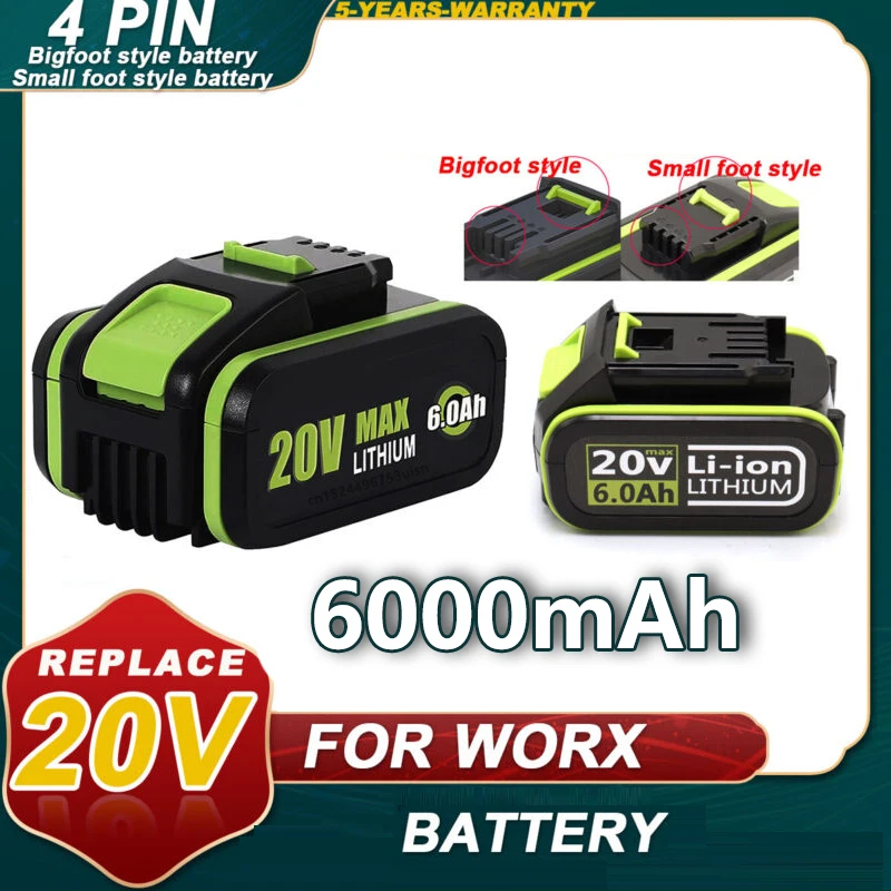 for Worx 20V Battery 6.0Ah Power WA3553 WA3550 WA3551.1 WA3572