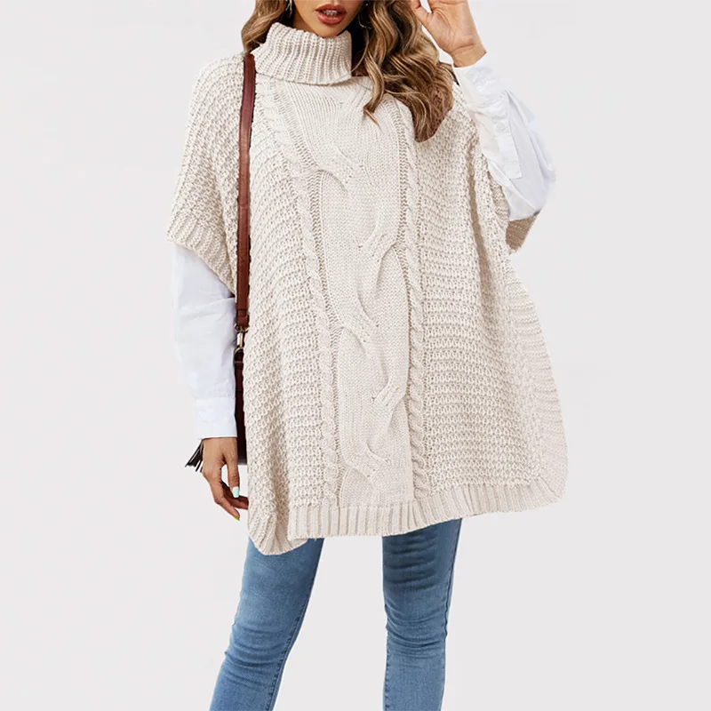 

Осень-зима 2025 г., вязаная шаль с высоким воротником, женский свободный свитер с короткими рукавами