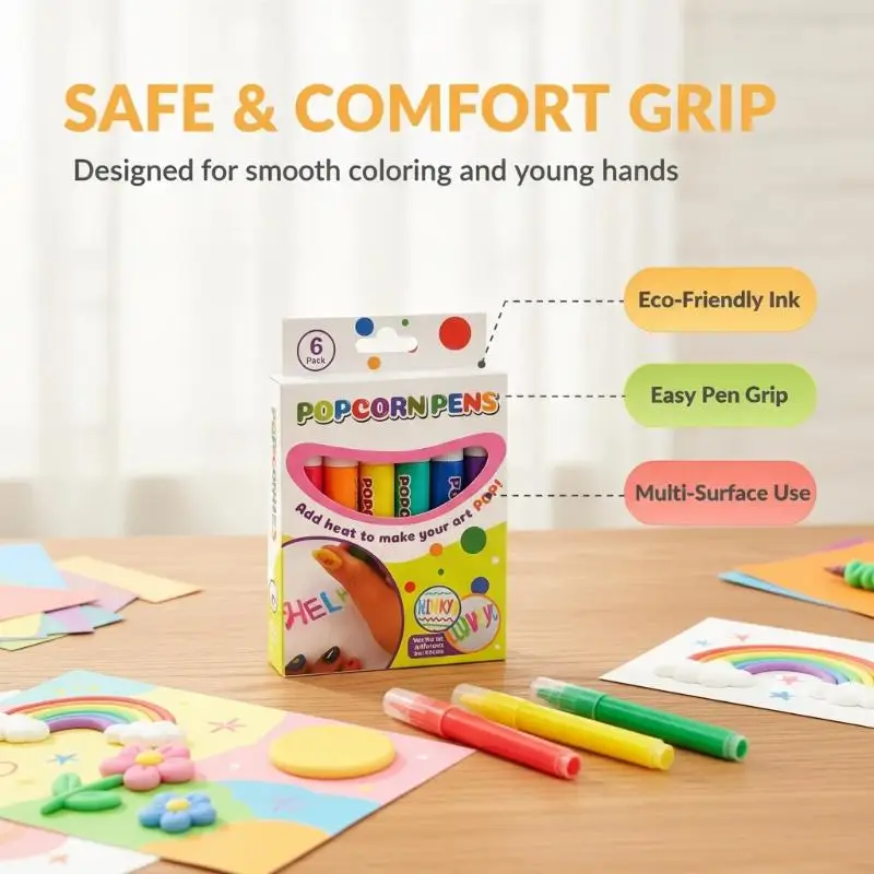 DIY Magic Popcorn Pen Set 1/6/12Pcs 3D Puffy Bubble Drawing Pens for Kids School Art Activities