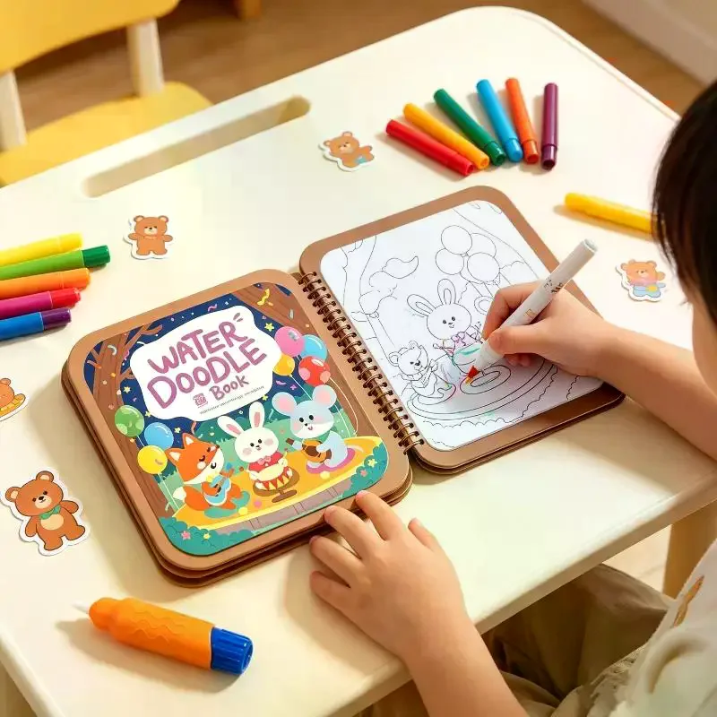 1Set Reusable Water Doodle Book With Mess Free Design And Non Toxic Water Pen Perfect For Kids Home Travel Educational
