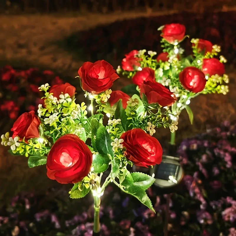 Solar-powered 7-head rose light, suitable for decorating outdoor gardens, courtyards, pathways, weddings, and festival parties