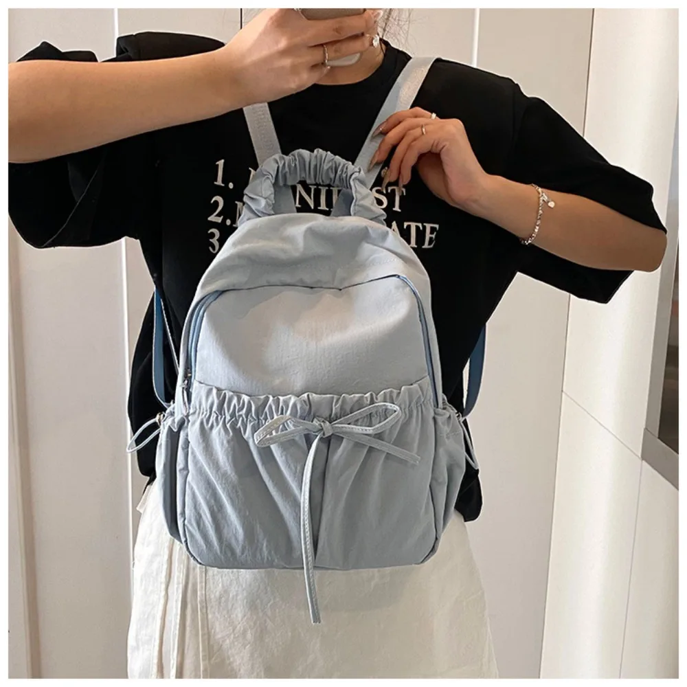 Женский рюкзак в японском стиле, легкая модная студенческая сумка с бантом, простой однотонный повседневный дорожный рюкзак для школы