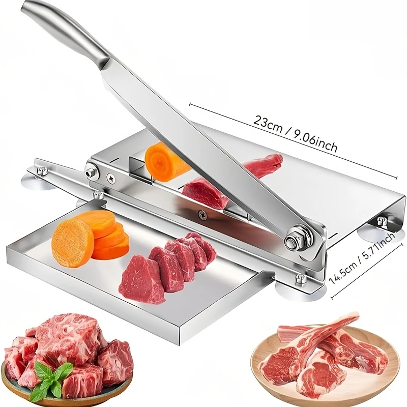Manual Meat Cutter Stainless Steel Bone Slicer Chopper Food Tray Non-Slip Base Kitchen Gadget Baking Supplies Tool