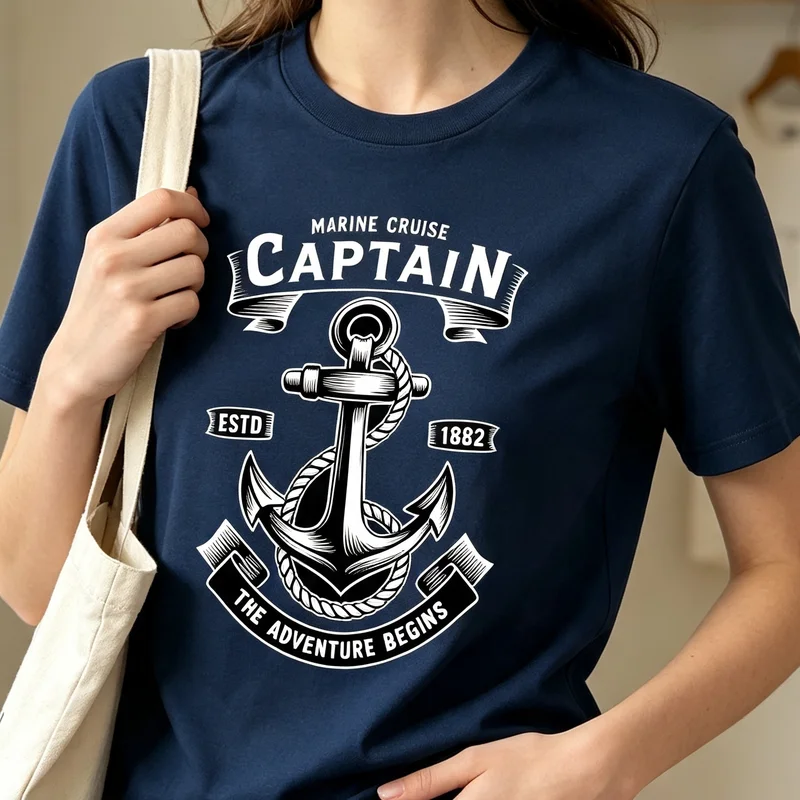 Captain Anchor Nautical T-Shirt Marine Cruise Sailor Graphic Tee Casual Streetwear for Men Women Black Navy  Y2k Top Harajuku