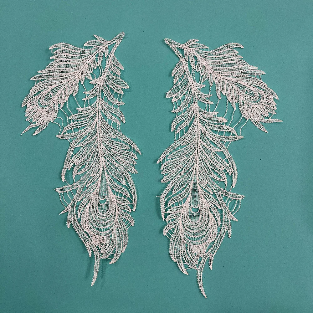 1 Pair Embroidery White Black Feather Patch For Wedding Headwear DIY Craft Accessories