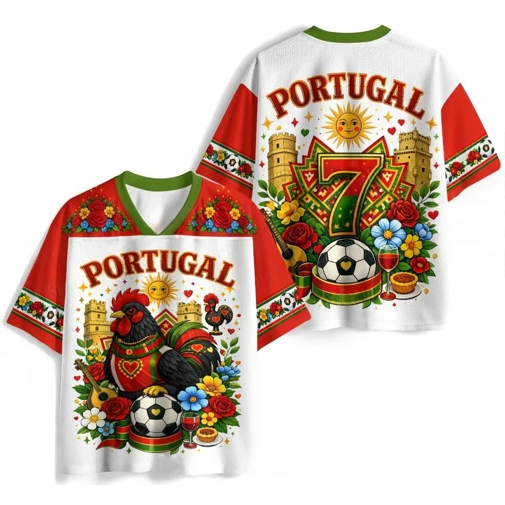 Portugal Football Floral Baseball Shirt Casual Sports Men and Women Support 3D Printed Breathable Short Sleeved Shirt
