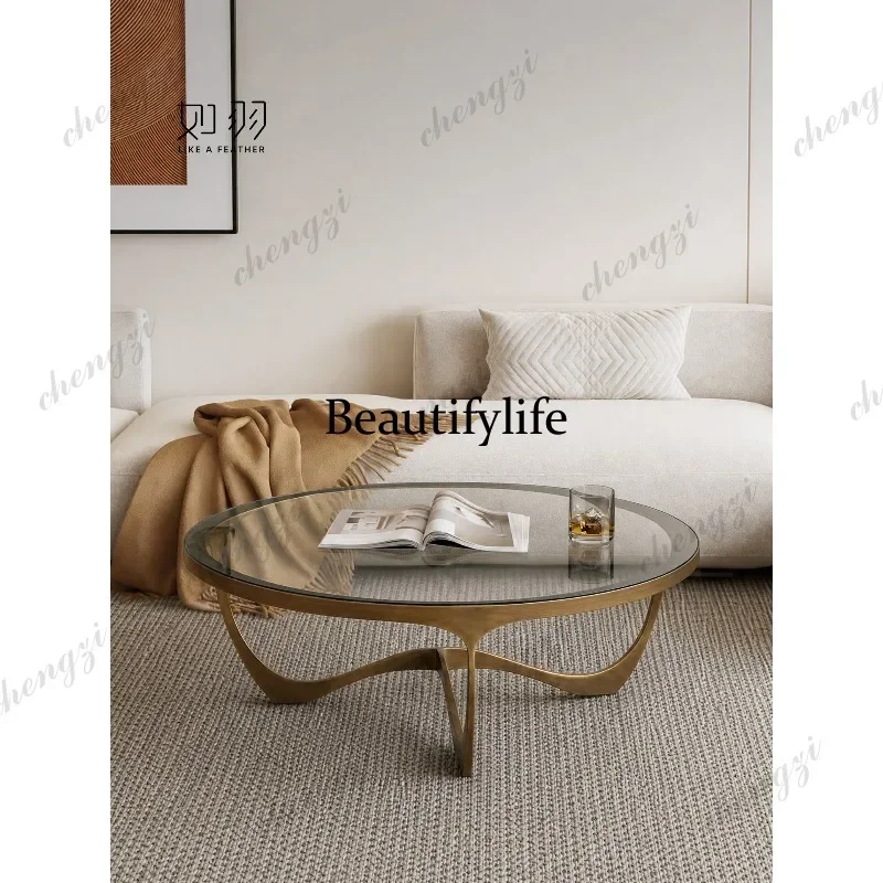 M182 Nordic designer fiberglass coffee table serpentine round table light luxury metal coffee table