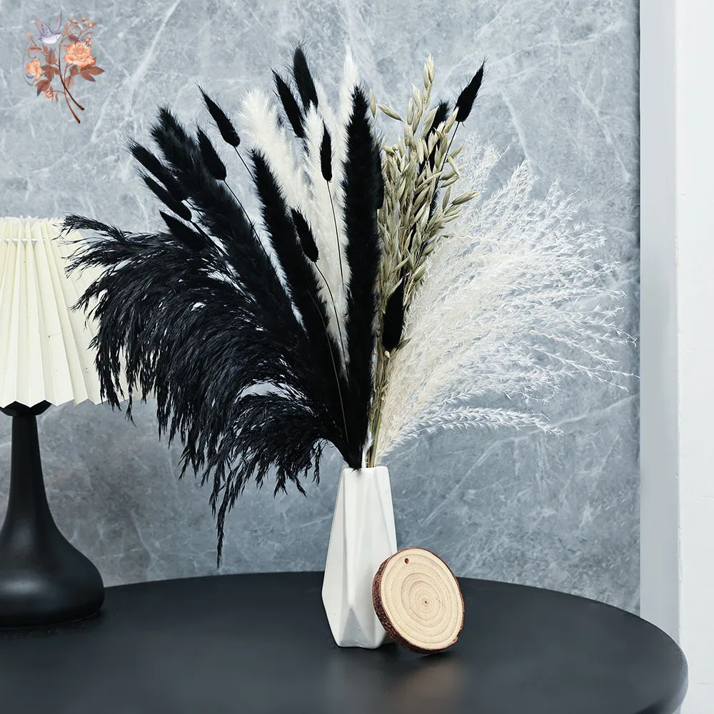 

Black White Dried Flowers Reeds Bouquet Gothic Style Halloween Home Arrangement Nature Pampas Grass Festival Table Vases Decor