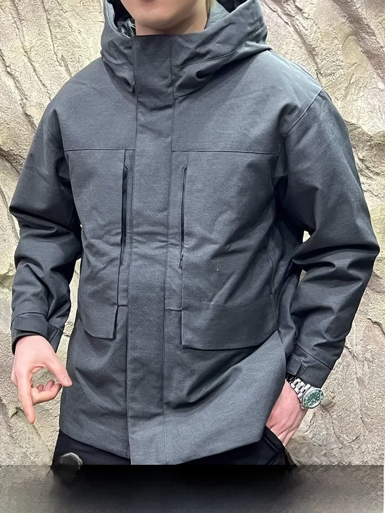 

Men's Outdoor Du down Jaet Loose Fit Winter Warm Windproof Polyester Fiber Long Sve Zipper Closure Regular Sle