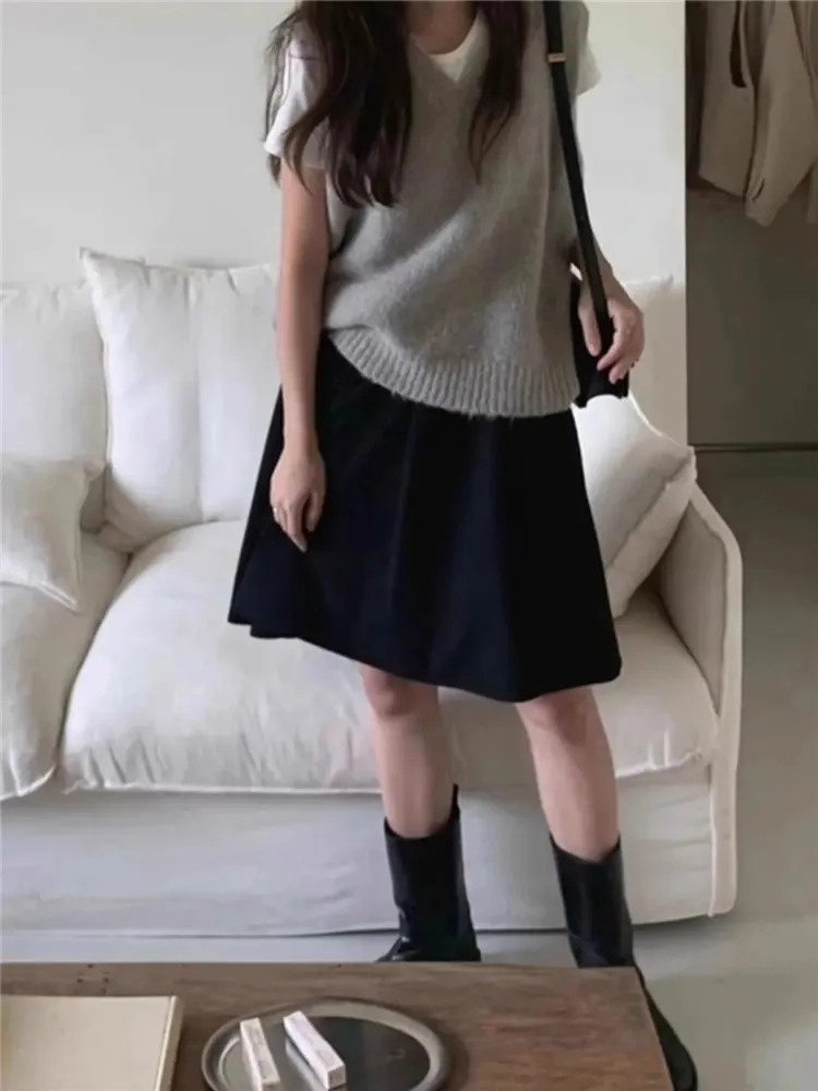 กระโปรงทรงเอเอวสูงยางยืดลำลองสำหรับผู้หญิงไซส์ใหญ่ กระโปรงทรงเอ midi ช่วยให้ดูผอมเพรียว สไตล์เกาหลี เหมาะสำหรับใส่ไปทำงานในช่วงฤดูร้อน