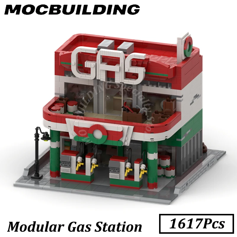 

Modular Gas Station Model City Street View Display Moc Building Block Model Set DIY Brick Toy Gift Christmas Present