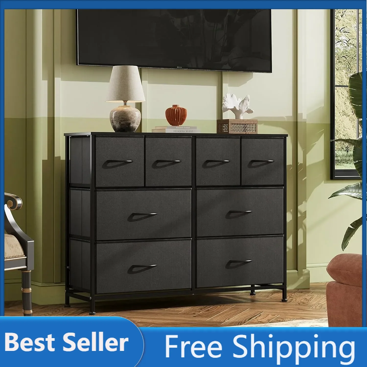 WLIVE Dresser for Bedroom with 8 Drawers, Wide Fabric for Storage and Organization, Bedroom Dresser, Chest of Drawers