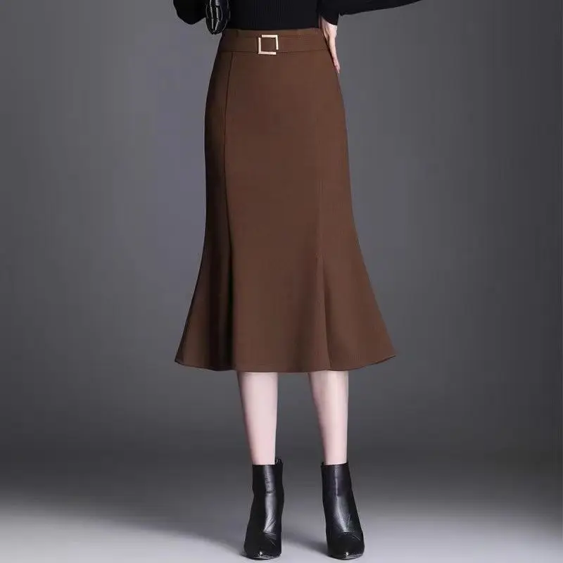 

Spring and Autumn Fishtail Skirt Ruffle Women's Hip Skirt High-waisted Fashionable Elastic Mid-length Skirt