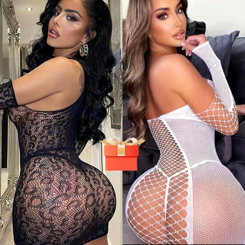 Hot Sexy Lingerie Woman Fishnet Body Set Transparent Dress Porn Underwear Erotic Crotchless Stockings Mesh Clothes Sex Pajamas