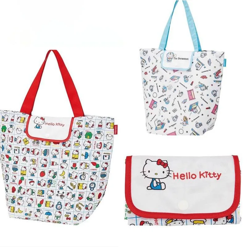 Sanrio Kawaii Cute hellobykitty doraemon Storage Bag Handbag borsa per la spesa leggera pieghevole regalo di compleanno di grande capacità per