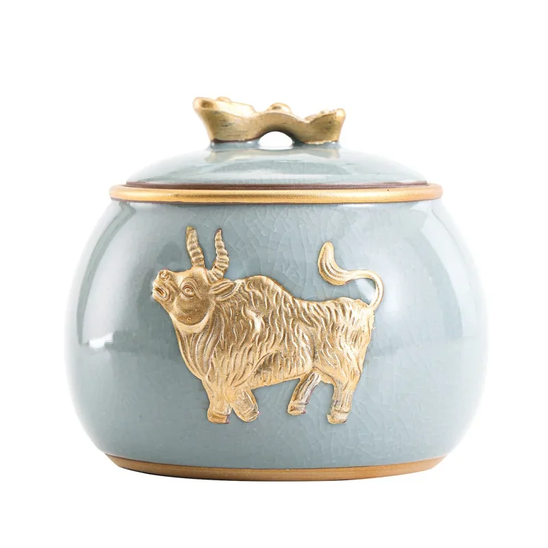 

Ceramic tea can small, gold-painted sealed can, tea packaging can