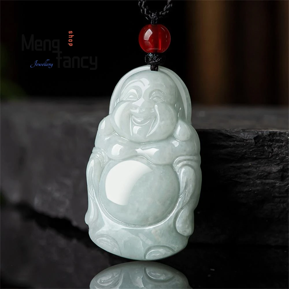 Natural Burmese A-grade Jadeite Maitreya Buddha Ice Type Jade Pendant Buddhist Amulets Popular Fashion Jewelry Fine Holiday Gift