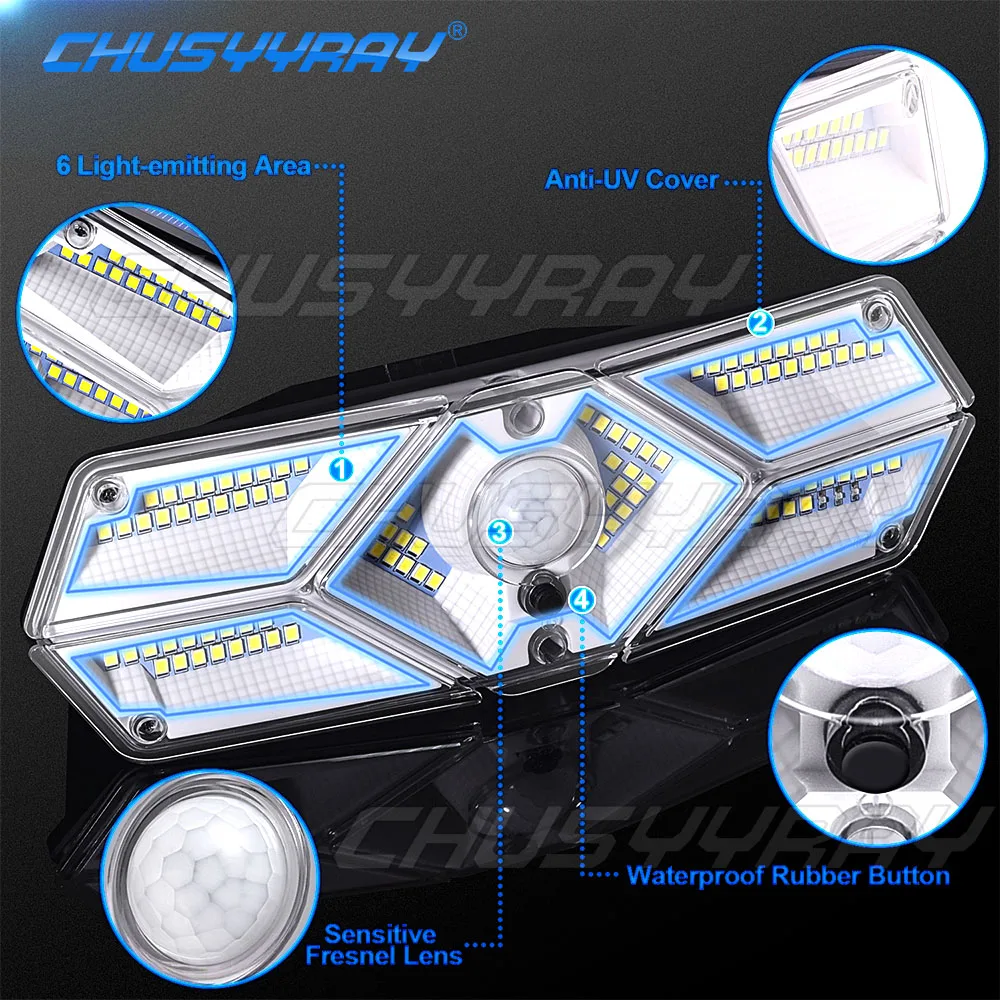 CHUSYYRAY Solar LED Light For Boat Motion Sensor 3 Modes Waterproof Security Flood Lights For Outside Pathway Garden Garage Lamp