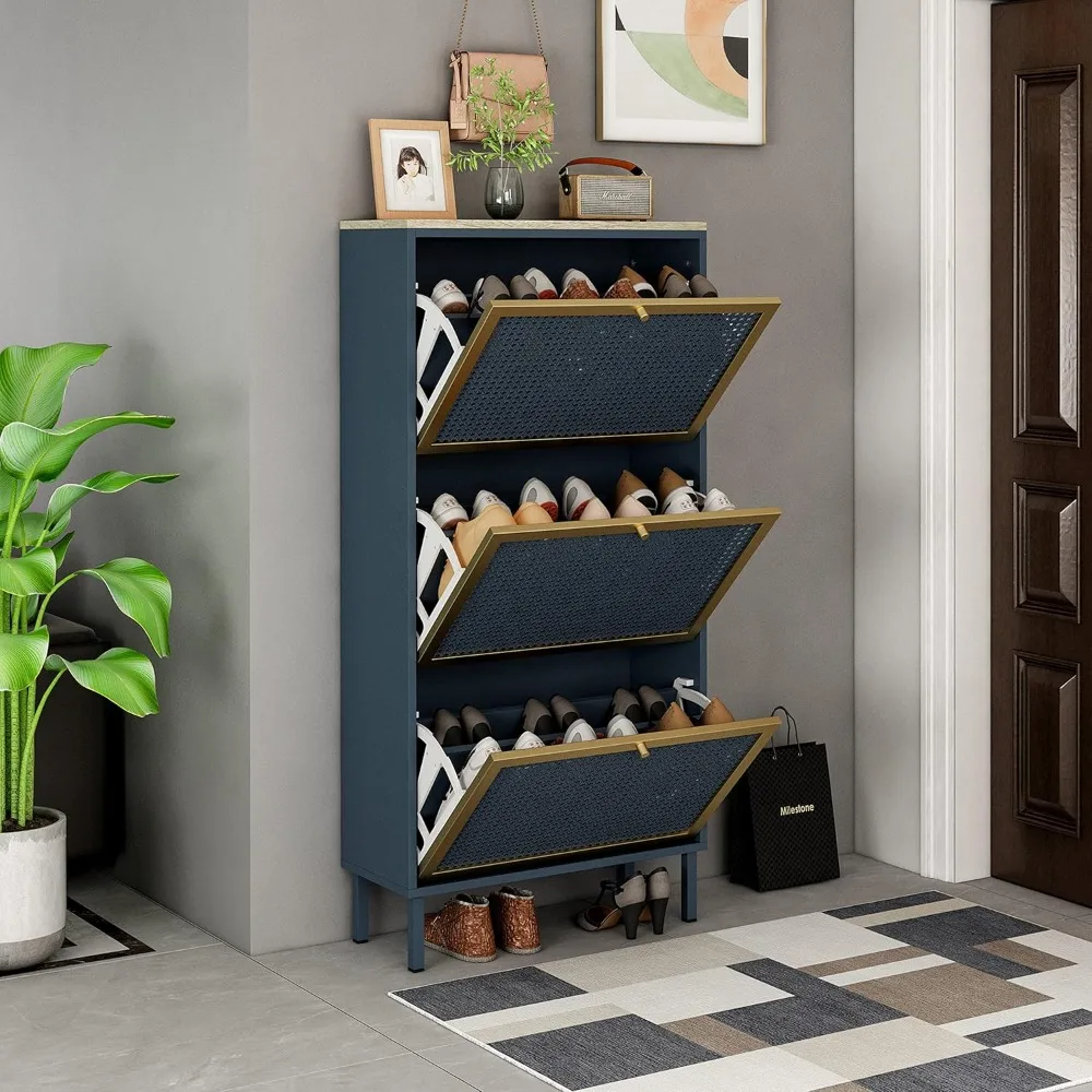 Shoe Cabinet with 3 Flip Drawers, Modern 3-Tier Shoe Rack Storage Cabinet for Heels, Boots, Slippers, Free Standing Shoe Rack