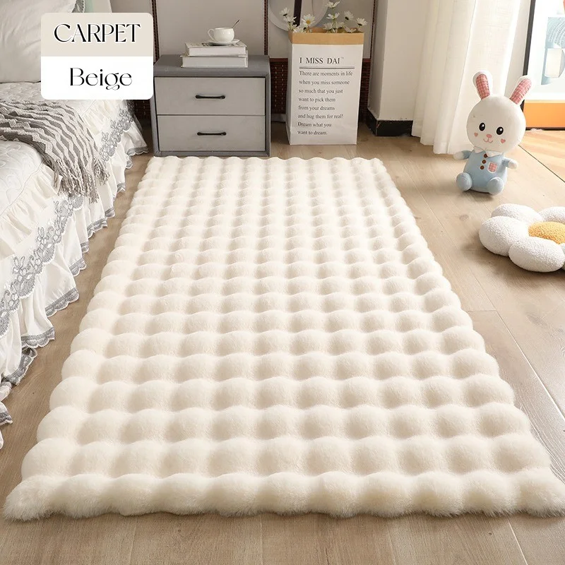 Fluffy Faux Rabbit Fur Carpet for Bedroom Bedside Floor Mat Luxury Plush Area Rug Nordic Soft Anti Slip Rugs Kid Room Sofa Decor