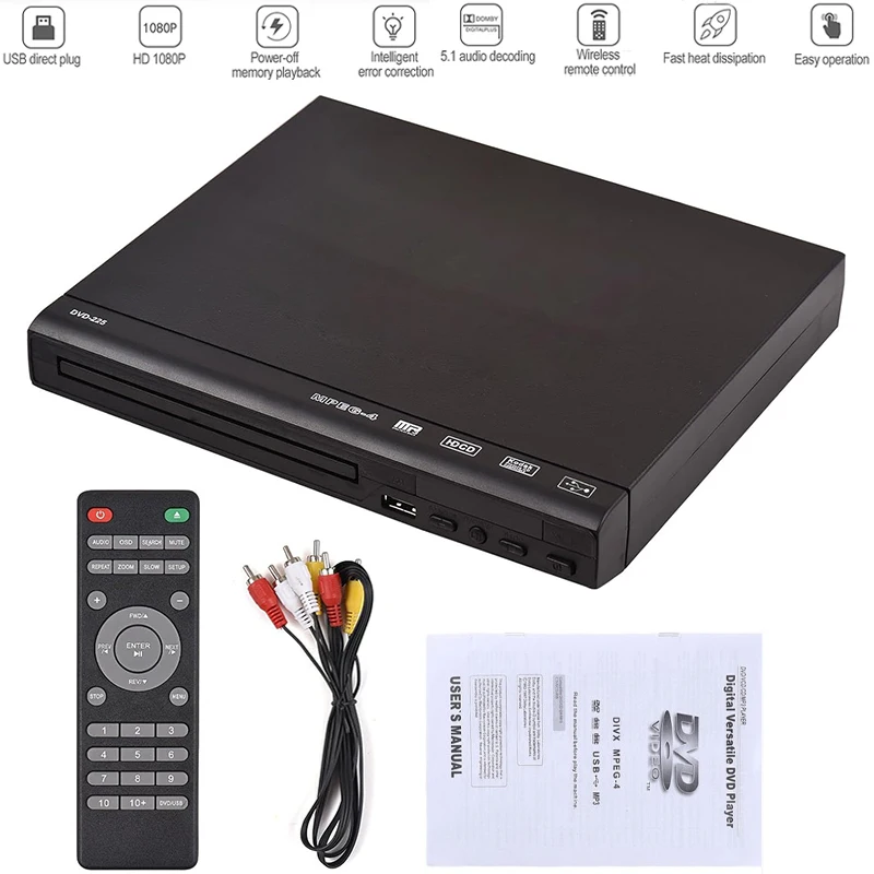 

Full HD 1080P Home DVD Player Multimedia Digital TV Disc Players Support DVD CD MP3 MP4 RW VCD Home Theatre System AV-Output