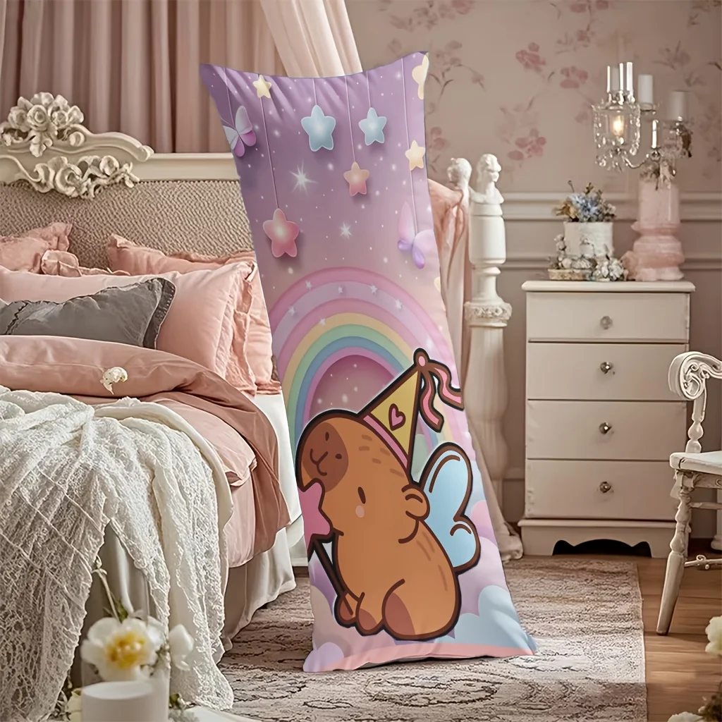 1pc Capybara Print Full Body Pillowcase 20x54 Inches - Double-Sided Cute Cartoon Pattern, Machine Washable Zipper Closure, Moder
