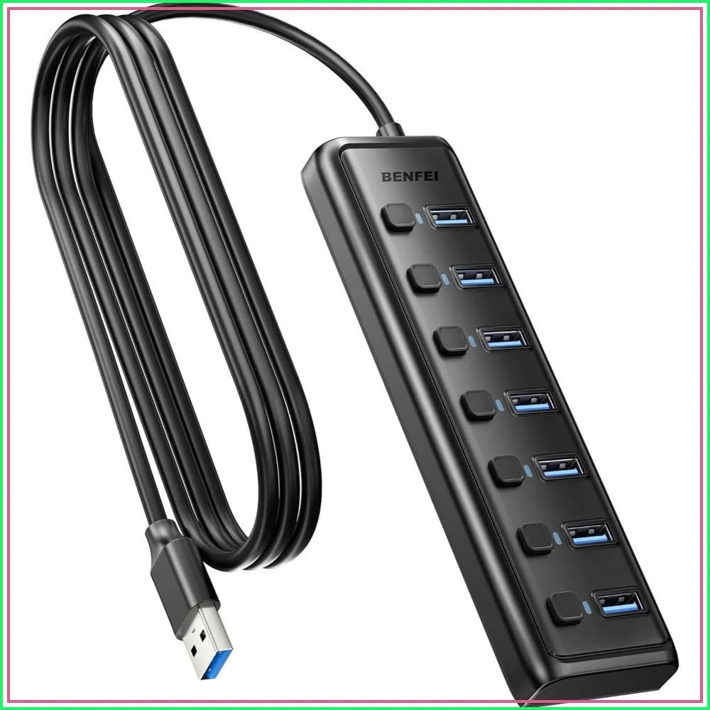 USB 3.0 Hub 7-Port, Ultra-Slim Portable USB Splitter with 3.3ft Cable - Compatible with MacBook Pro/Air, Surface Pro, XPS, PC, Flash Drive, Mobile HDD