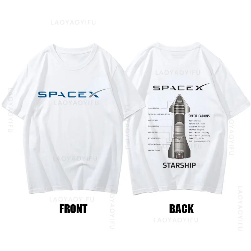 

SpaceX Starship Blueprint Theme 100%Cotton Summer T-Shirts for Men and Women Novelty Cool Printing Tee O-neck Short Sleeve Top