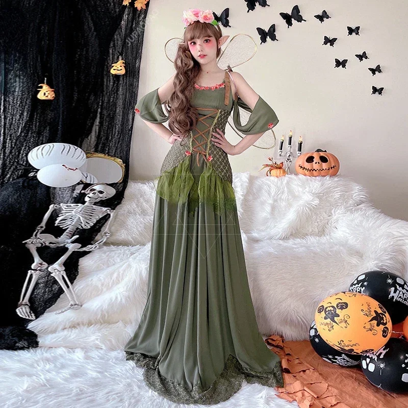 Halloween Costume Elf Ball Adult Stage Butterfly Elf Fairy Girl Dress Long Skirt Stage Performance Costume Carnival Performance