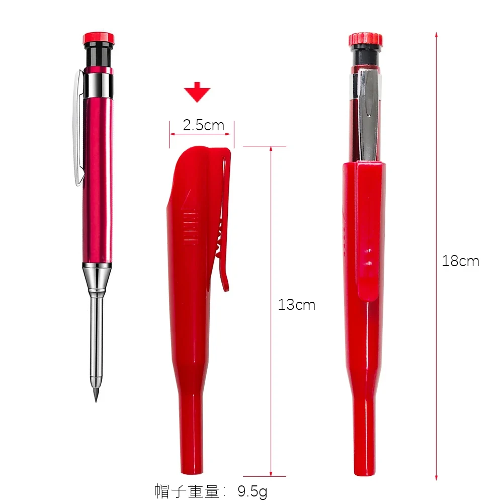 2,8 mm massives Zimmermanns-Druckbleistift-Set aus Metall mit Bleistiftspitzer und Kappe für die Holzbearbeitung, Tiefloch-Markierungsstift – Detail 6
