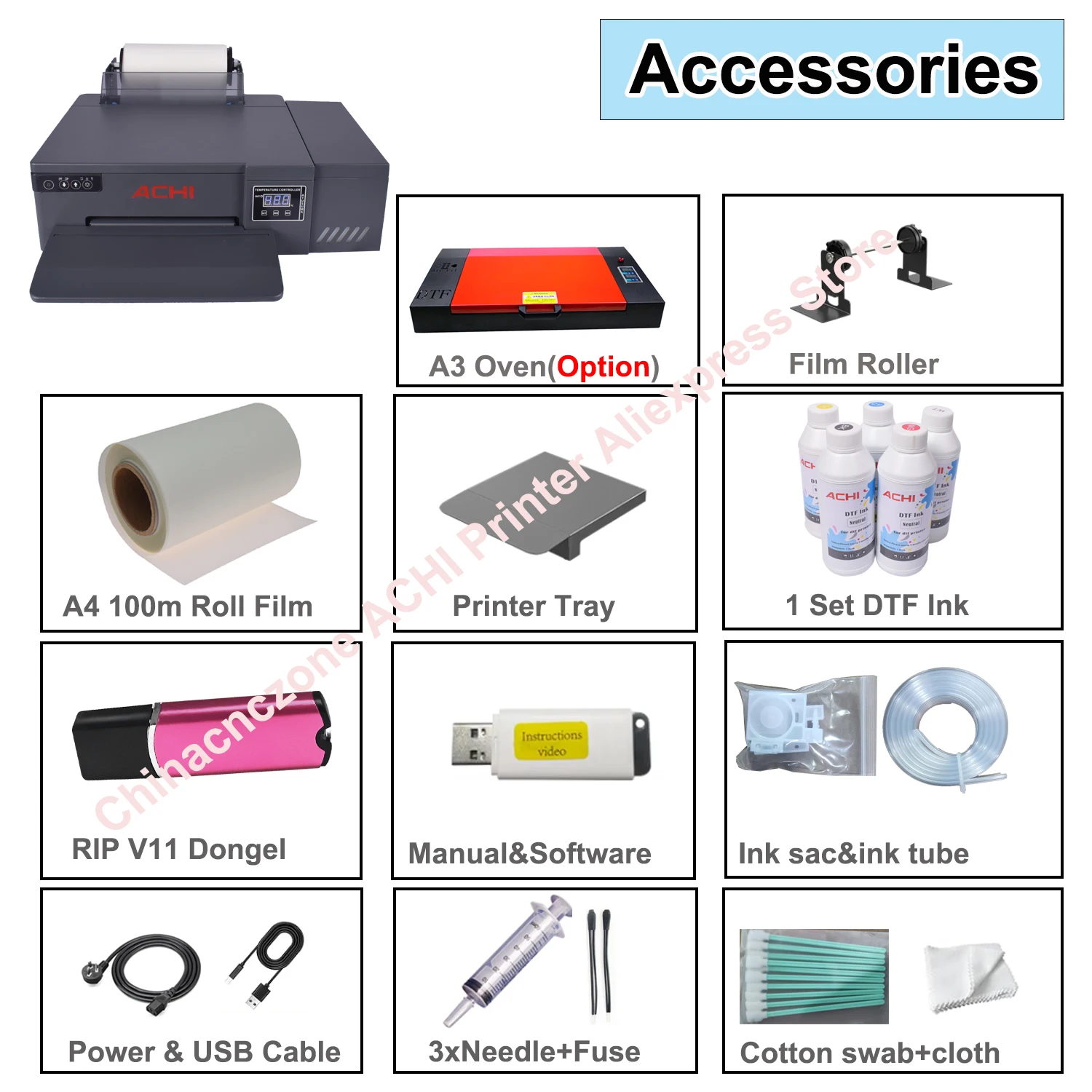 Stampante a rotolo A4 DTF portatile da tavolo fai-da-te ACHI con testina di stampa XP600 Pellicola a rotolo A4 da 100 M per stampa di vestiti per cappelli artigianali in tessuto