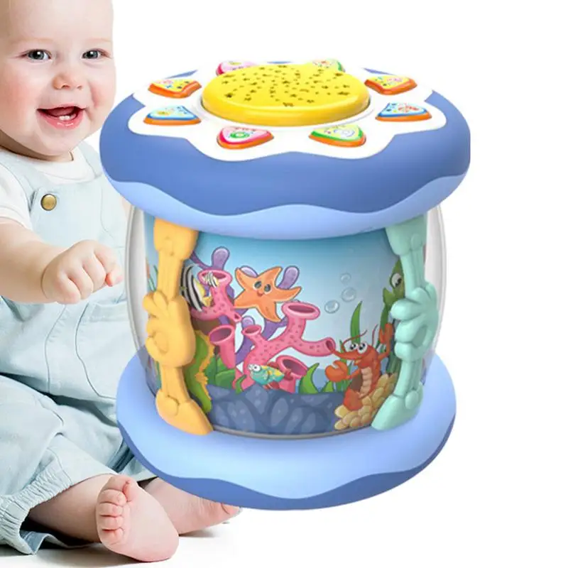 Crianças tambores bonito dos desenhos animados mar animal música brinquedo com luz e música instrumentos educativos brinquedo multi-funcional crianças mão tambor brinquedo