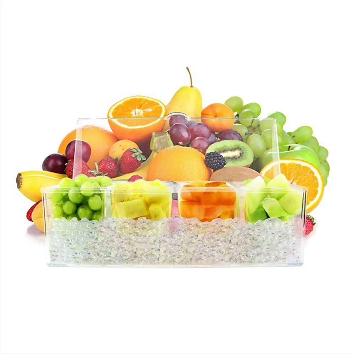 【TODAY-BUY】Ice Chilled Condiment with 4 Containers, Condiment Server with Separate Lids, Serving Tray Platter