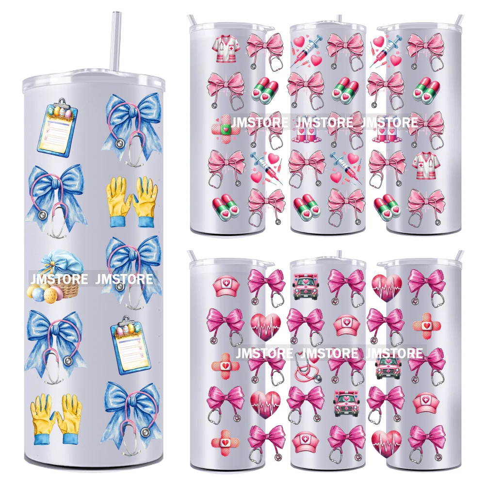 

Pink Coquette Nursing Stethoscope Nurse Life 20OZ UV DTF Wrap Transfers Stickers Ready To Apply Custom Logo For Straight Tumbler