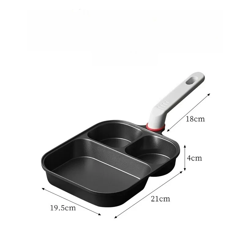 3-in-1 Home Breakfast Skillet Titanium Coating Steak Burger Frying Pan 3 Grid Nonstick Egg Pancake for Gas & Induction