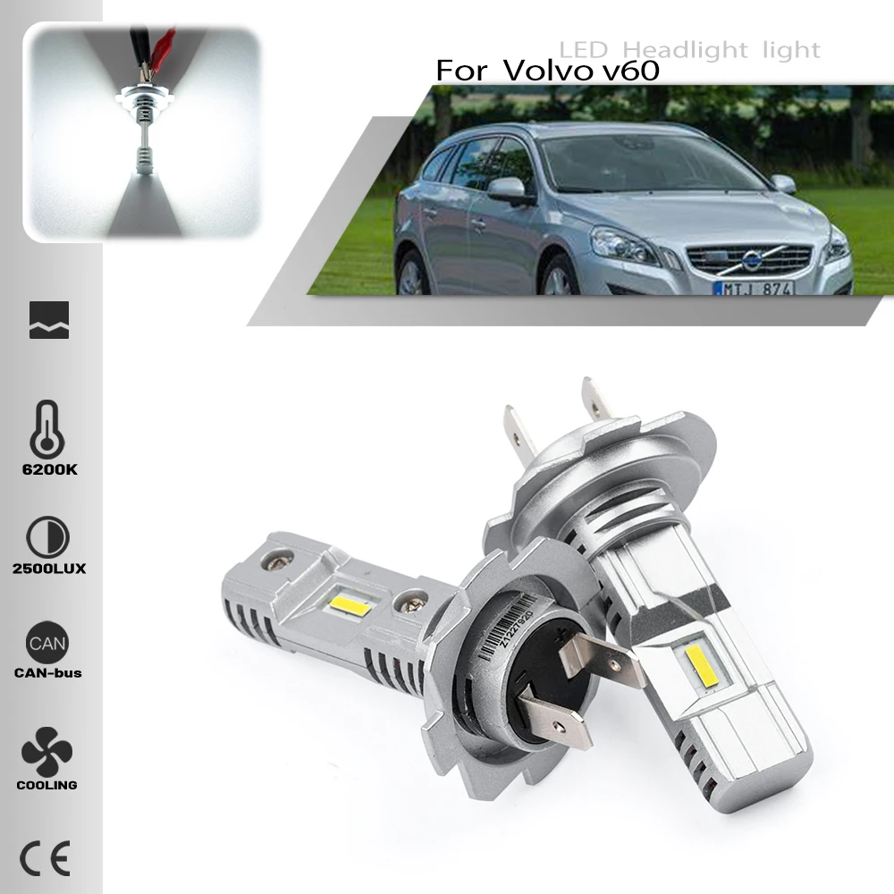 

2PCS H7 Led Canbus Headlights Bulbs low Beam 6500K White Auto Lighting For Volvo V60 155 2011 2012 2013 2014 2015 plug＆play